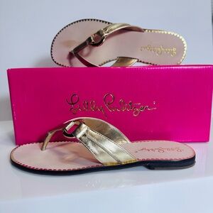 Lilly Pulitzer "Marina" leather sandals, gold metallic, size 7, new in box.